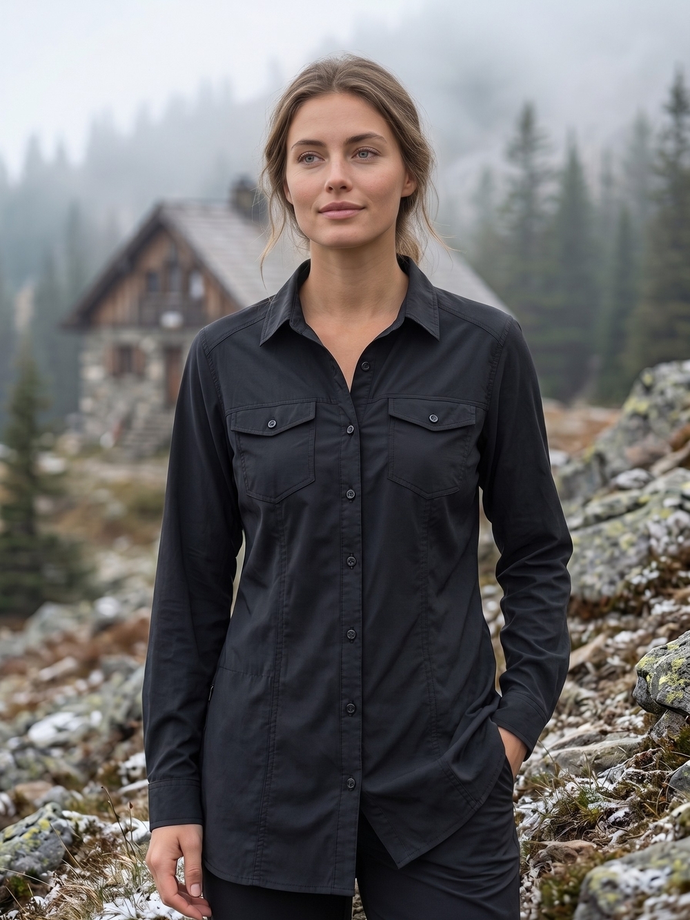 ExOfficio Black Stretch Hiking Trail Shirt Gorpcore Techwear Travel Utility